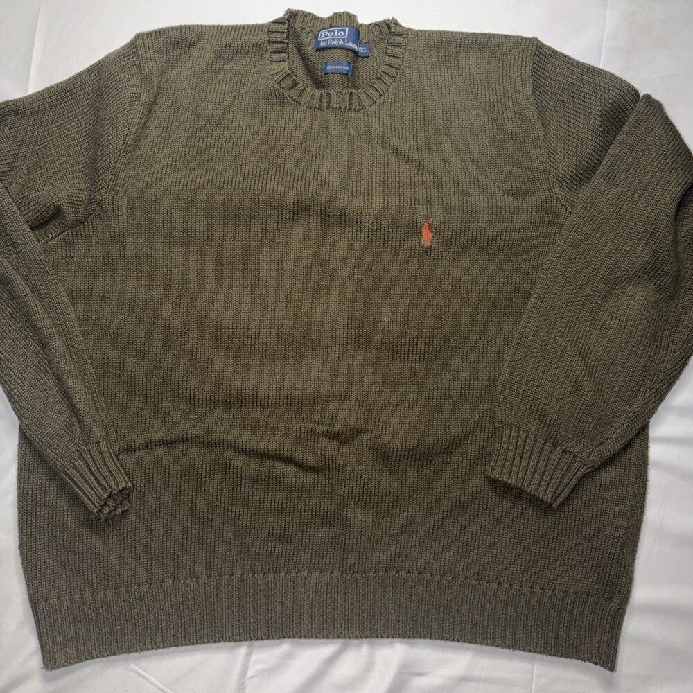 VTG Polo Ralph Lauren Knit Ribbed Pullover Sweater Mens XXL Cotton Olive Green